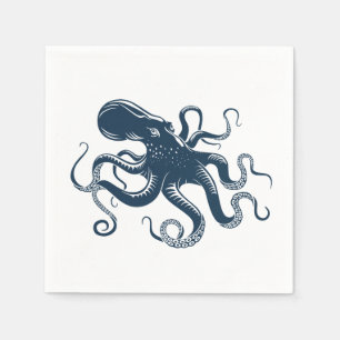 Navy blue octopus nautical illustration napkin
