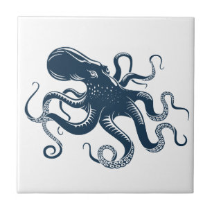 Navy blue octopus nautical illustration tile