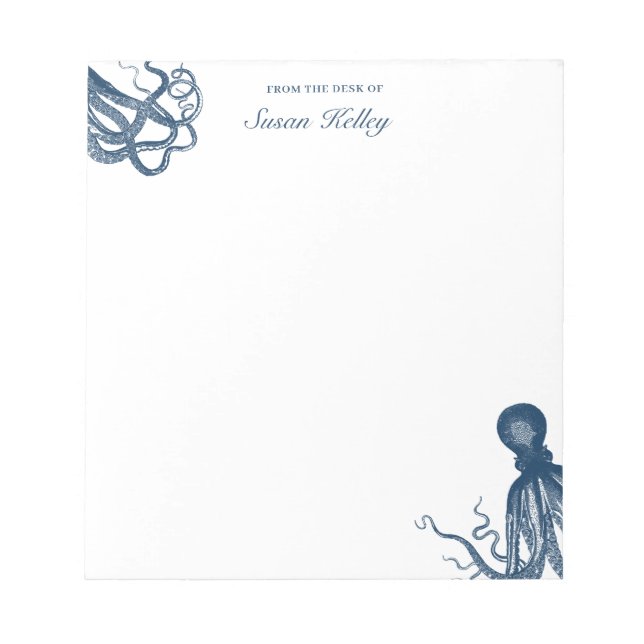 Navy Blue Octopus Personalised Notepad (Front)