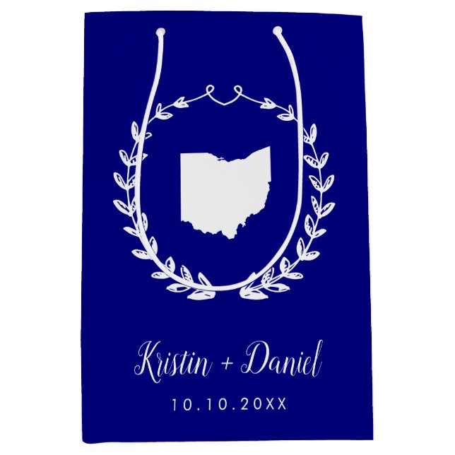 Navy Blue Ohio Map Wedding Welcome Swag Medium Gift Bag (Front)