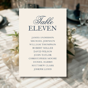 Navy Blue Old Money Clean Wedding Seating Chart Table Number