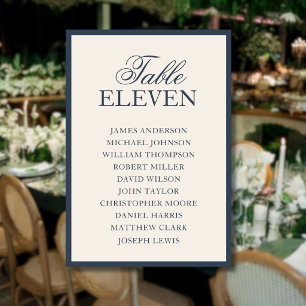 Navy Blue Old Money Timeless Wedding Seating Chart Table Number