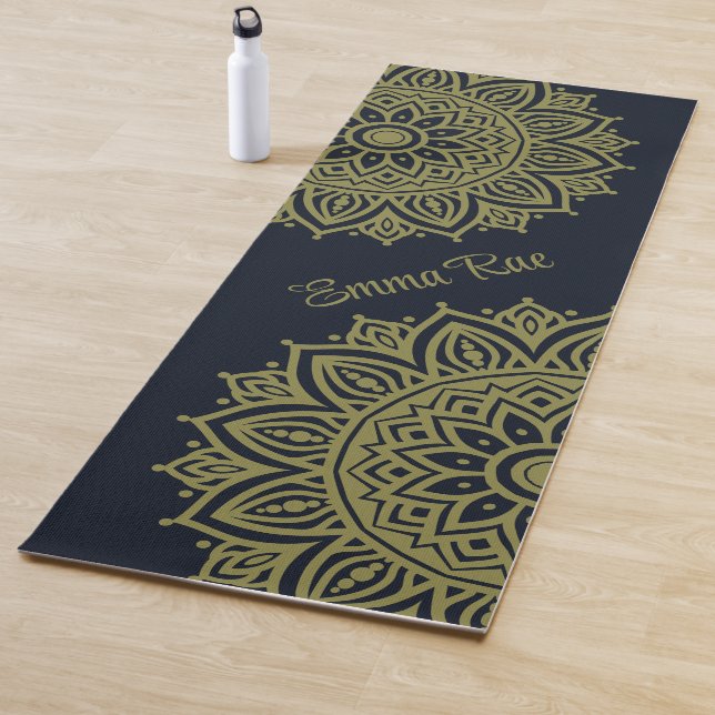 Navy Blue & Olive Green Mandala Yoga Mat (In Situ)