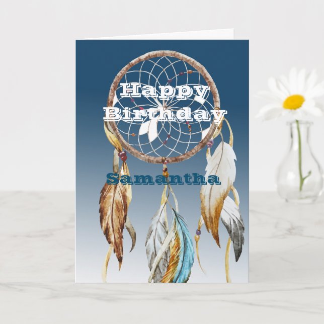 Navy Blue Ombre Dream catcher Birthday Card (Small Plant)