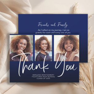 Navy Blue Ombre' Graduation 3 Photo Thank You
