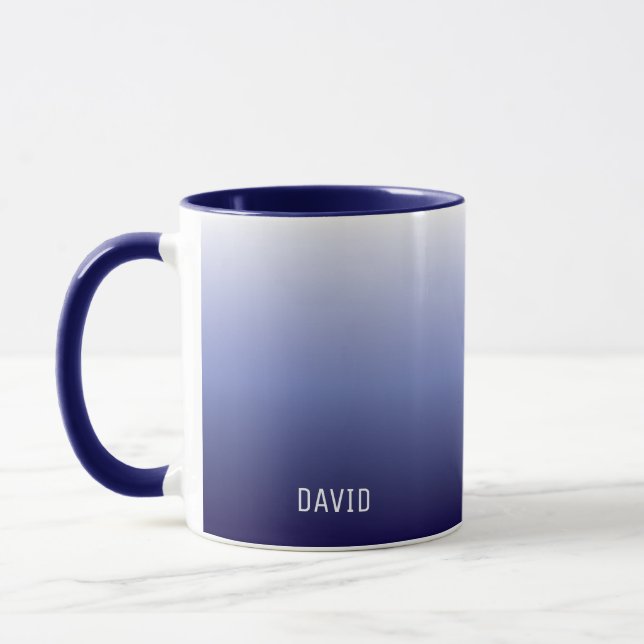 Navy Blue Ombre Personalised Guy's Name Mug (Left)
