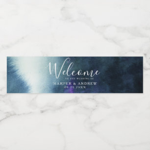 Navy Blue Ombre Wedding Welcome Water Bottle Label