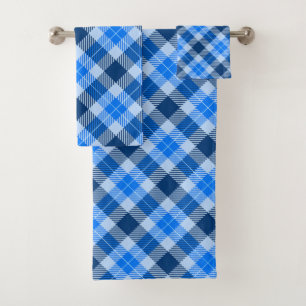 Navy Blue on Blue Tartan Plaid Bath Towel Set