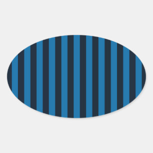 Navy Blue on Blue Vertical Stripes Decor Oval Sticker