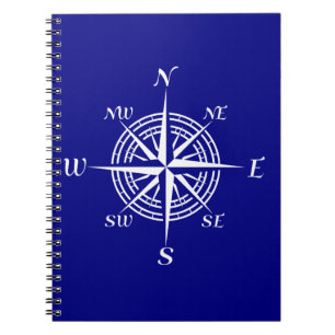 Navy Blue On White Coastal Compass Rose Spiral Notebook