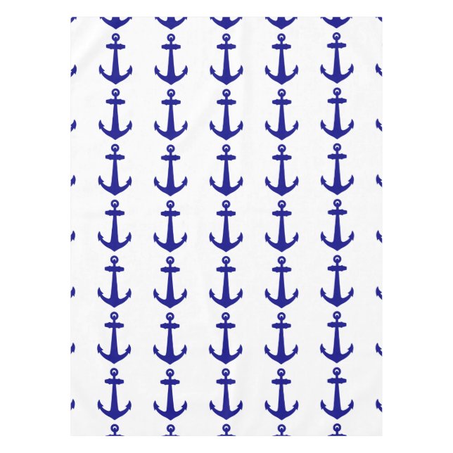 Navy Blue On White Coastal Decor Anchor Tablecloth (Front)