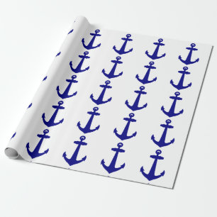 Navy Blue On White Coastal Decor Anchor Wrapping Paper