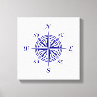 Navy Blue On White Coastal Decor Compass Rose