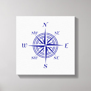 Navy Blue On White Coastal Decor Compass Rose