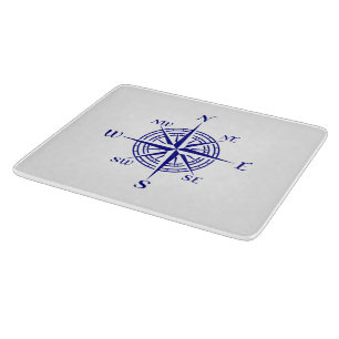 Navy Blue On White Coastal Decor Compass Rose Cutting Board