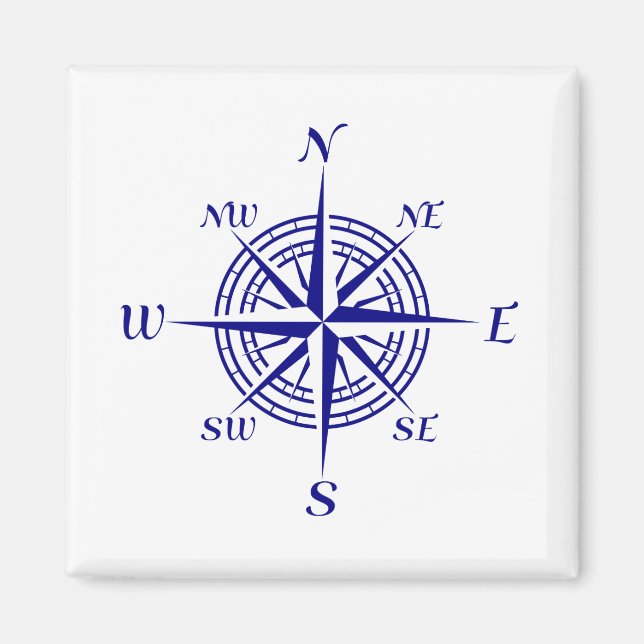 Navy Blue On White Coastal Decor Compass Rose Magnet (Front)