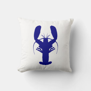 Navy Blue On White Coastal Decor Lobster Cushion
