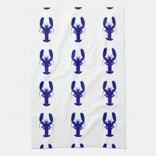 Navy Blue On White Coastal Decor Lobster Tea Towel