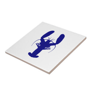 Navy Blue On White Coastal Decor Lobster Tile