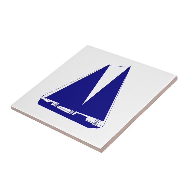 Navy Blue On White Coastal Decor Sailboat Tile (Side)