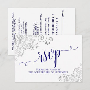 Navy Blue on White Elegant Calligraphy Wedding RSVP Card