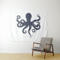 Navy-blue On White Octopus Illustration