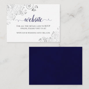 Navy Blue on White w/ Silver Lace Wedding Website Enclosure Card