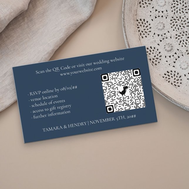 Navy Blue Online RSVP QR Code Wedding Enclosure Card (Creator Uploaded)