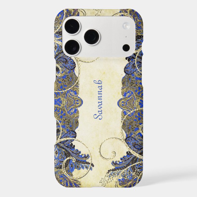 Navy Blue Opulence & Gold Vintage Peacock Paisley (Back)