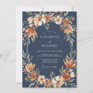 Navy Blue Opulent Autumnal Wedding Invitation