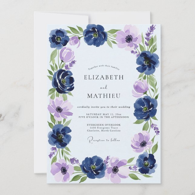 Navy Blue Opulent Spring Wedding Invitation (Front)