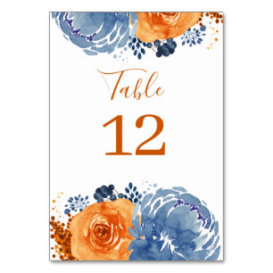 Navy Blue Orange  Boho Floral Terracotta    Table Number