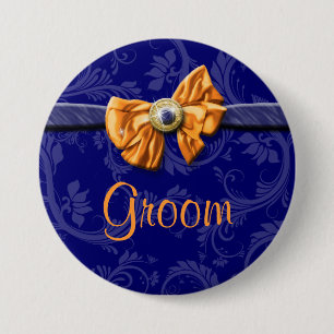 Navy blue orange bridal party wedding 7.5 cm round badge