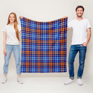 Navy Blue Orange Cyan Plaid Tartan Design Fleece Blanket