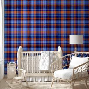 Navy Blue Orange Cyan Plaid Tartan Design Wallpaper