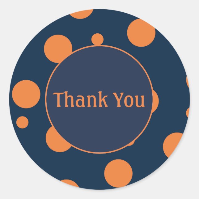 Navy Blue Orange Dots Thank You Sticker (Front)