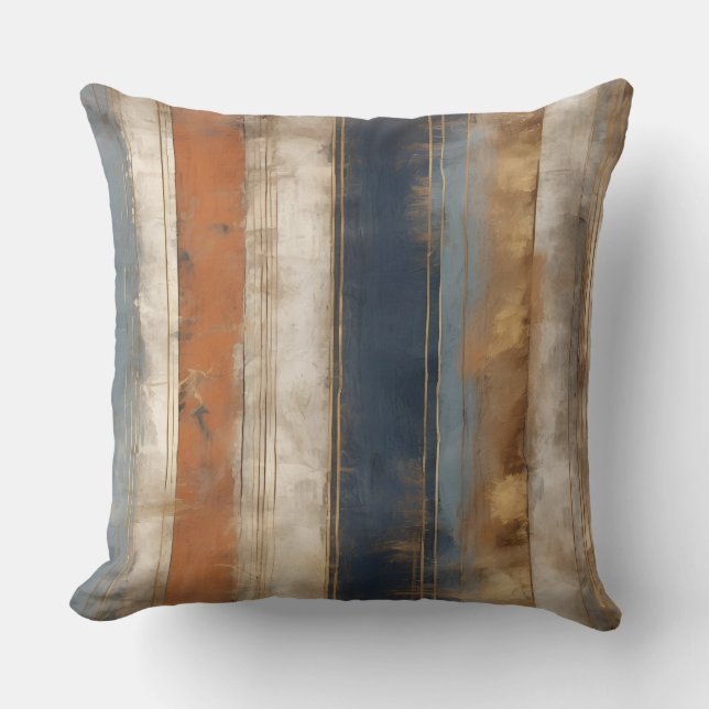 Navy Blue Orange Gold Rustic Print Cushion (Front)
