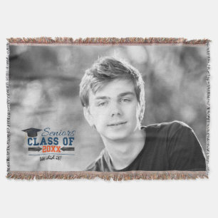 Navy Blue Orange Graduation woven blanket