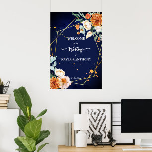 Navy blue orange sage flowers  welcome sign