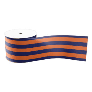 Navy Blue & Orange Striped | Any Length | Custom Grosgrain Ribbon