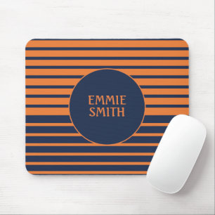 Navy Blue Orange Striped Personalised Mouse Pad