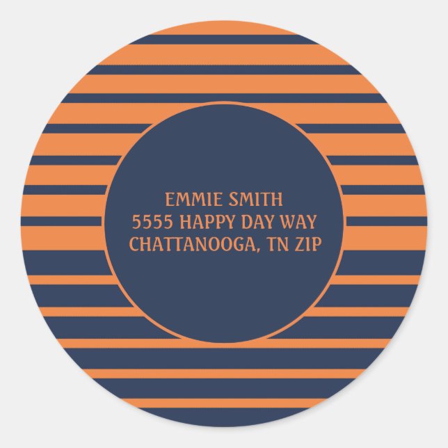 Navy Blue Orange Striped Return Address Sticker (Front)