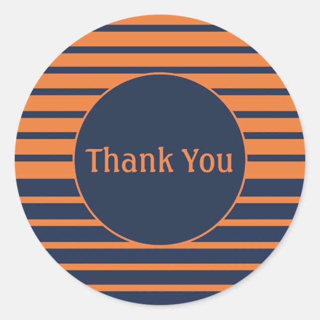 Navy Blue Orange Thank You Sticker (Front)
