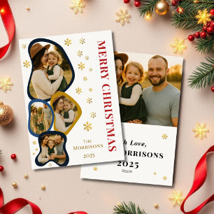 Navy Blue Organic Frame Merry Christmas Photo Card