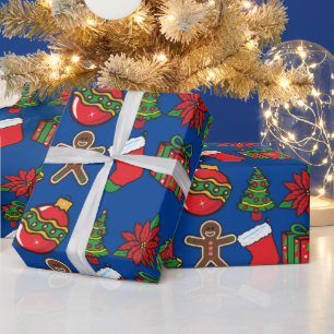 Navy Blue Ornaments Christmas Gifts Wrap Wrapping Paper