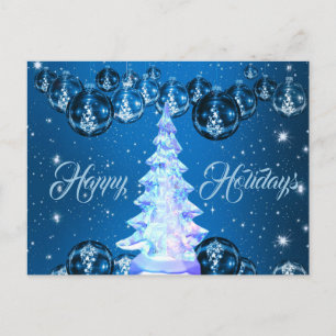 Navy Blue Ornaments White Glass Christmas Tree  Postcard