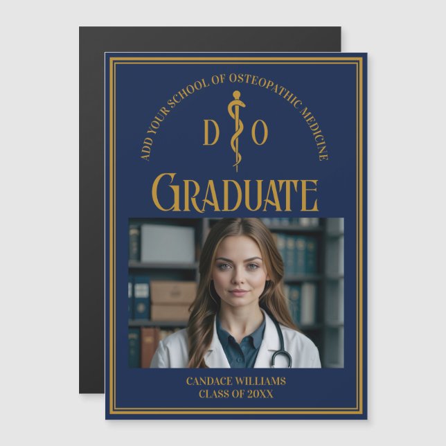 Navy Blue Osteopathic School Graduate Magnet Card (Front/Back)