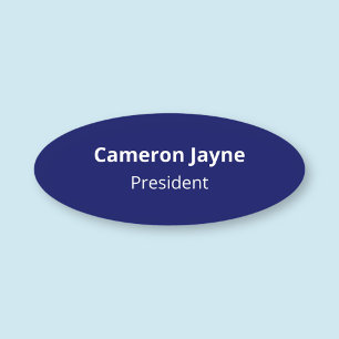 Navy Blue Oval Shape Name Tag Pin or Magnetic