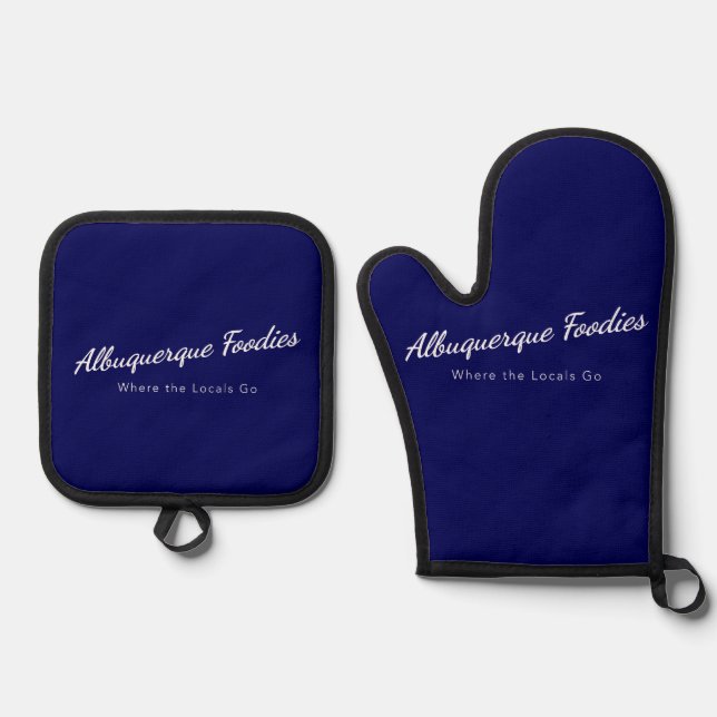 Navy Blue Oven Mitt, Potholder Set (Front)