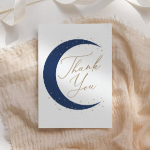 Navy Blue Over the Moon Boy Baby Shower Thank You Card